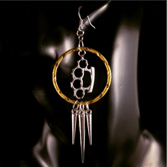 Brass Knuckle Dangle Earrings - Picture 1 of 3